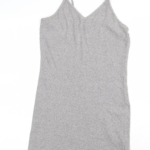 Topshop Womens Grey  Viscose Slip Dress  Size 14  V-Neck Pullover