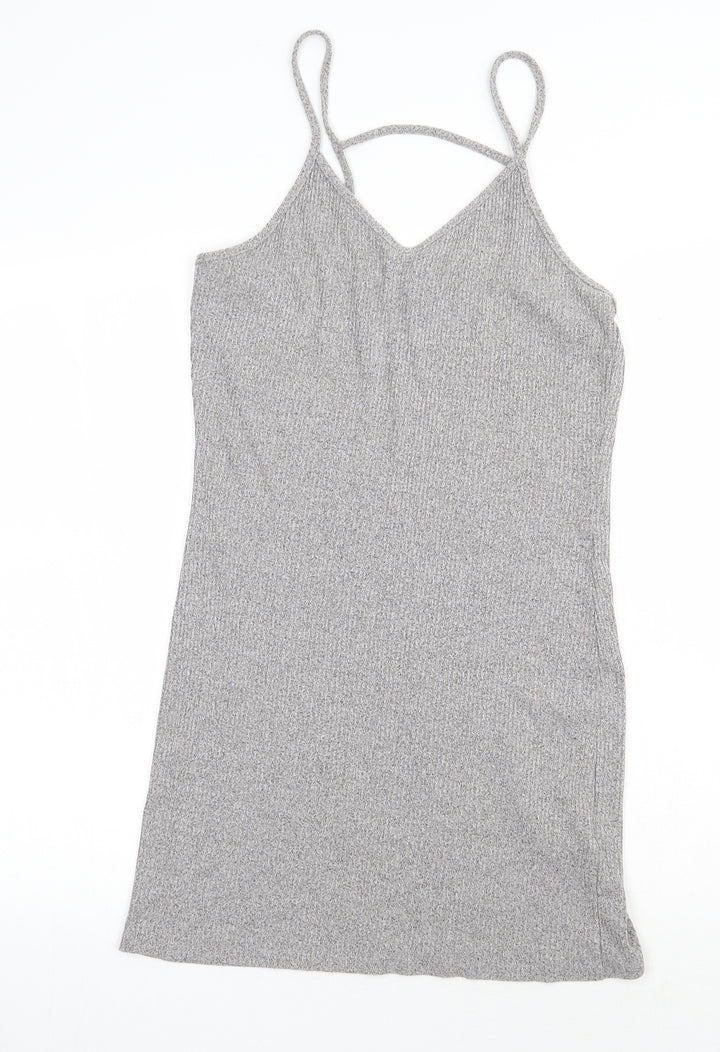 Topshop Womens Grey Viscose Slip Dress Size 14 V-Neck Pullover