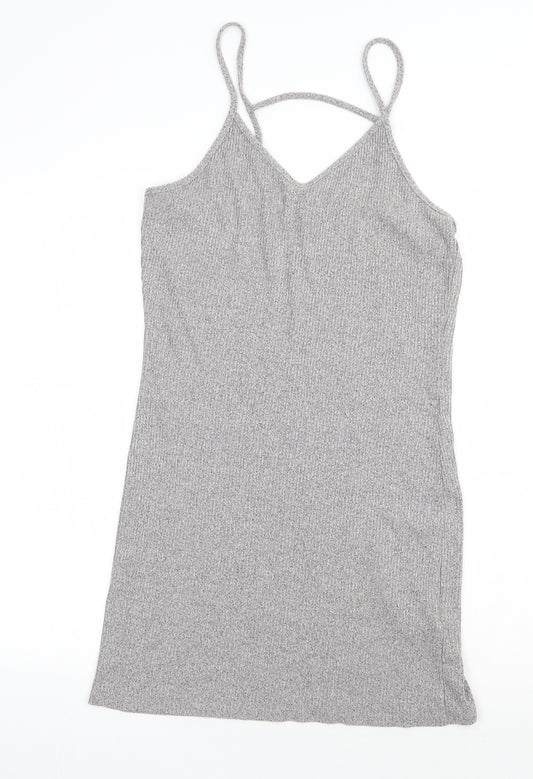 Topshop Womens Grey  Viscose Slip Dress  Size 14  V-Neck Pullover