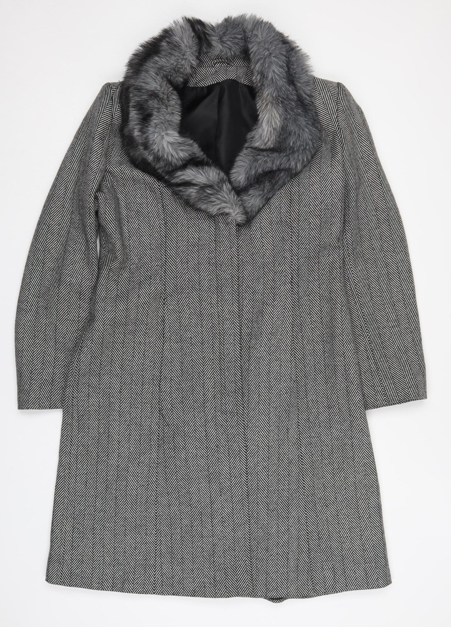 Dorothy Perkins Womens Grey Herringbone  Pea Coat Coat Size 14  Button