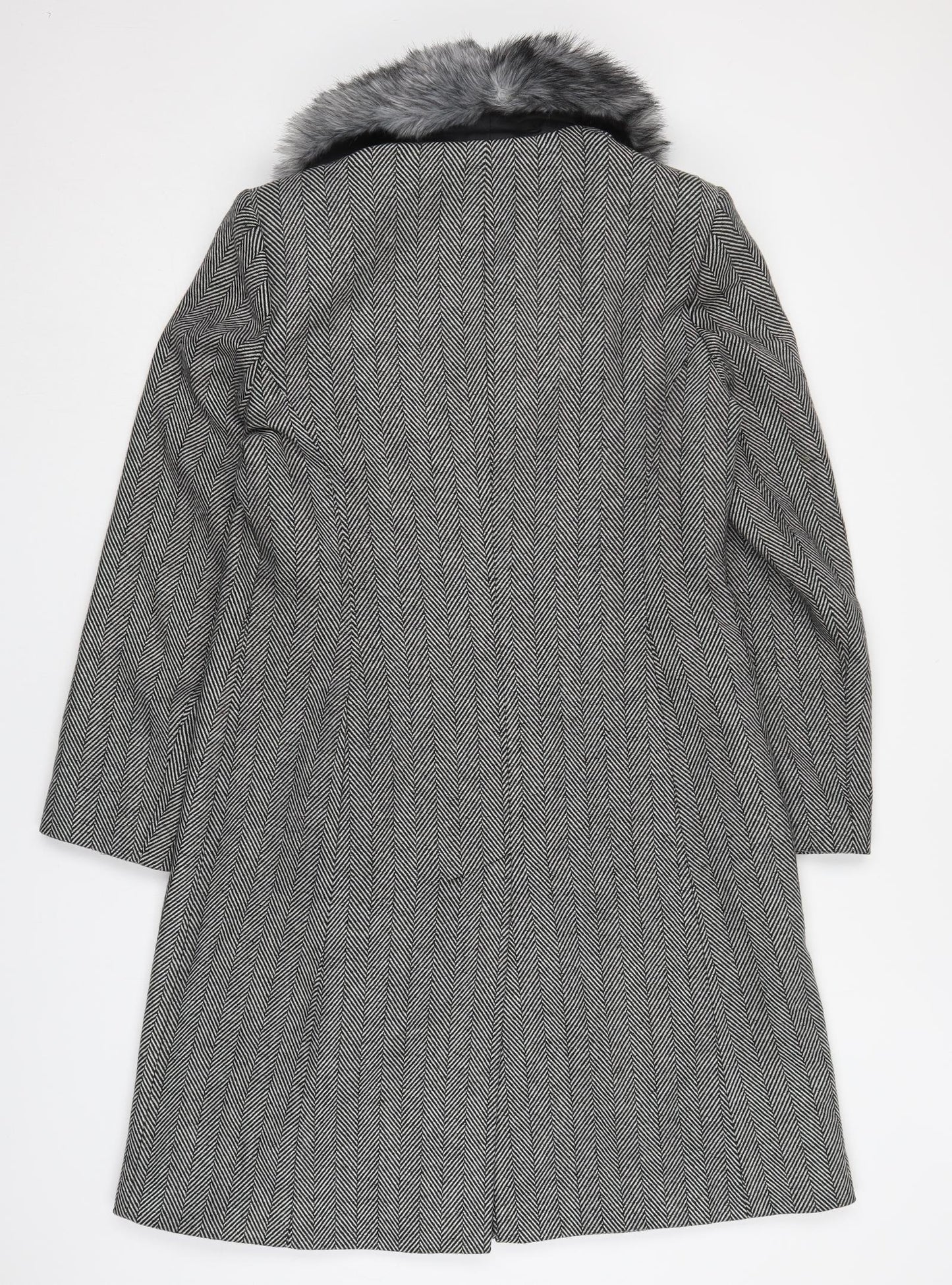 Dorothy Perkins Womens Grey Herringbone  Pea Coat Coat Size 14  Button