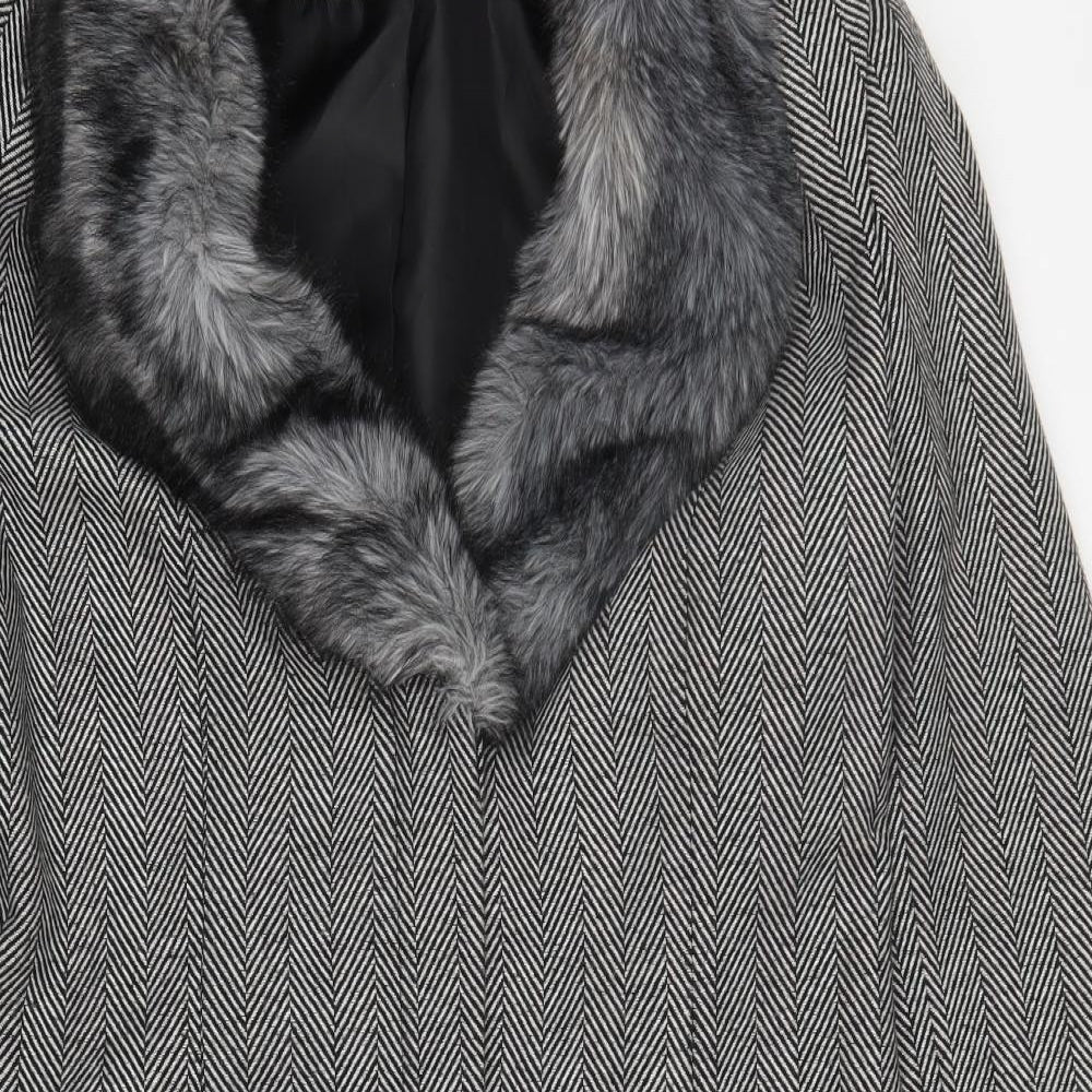 Dorothy Perkins Womens Grey Herringbone  Pea Coat Coat Size 14  Button