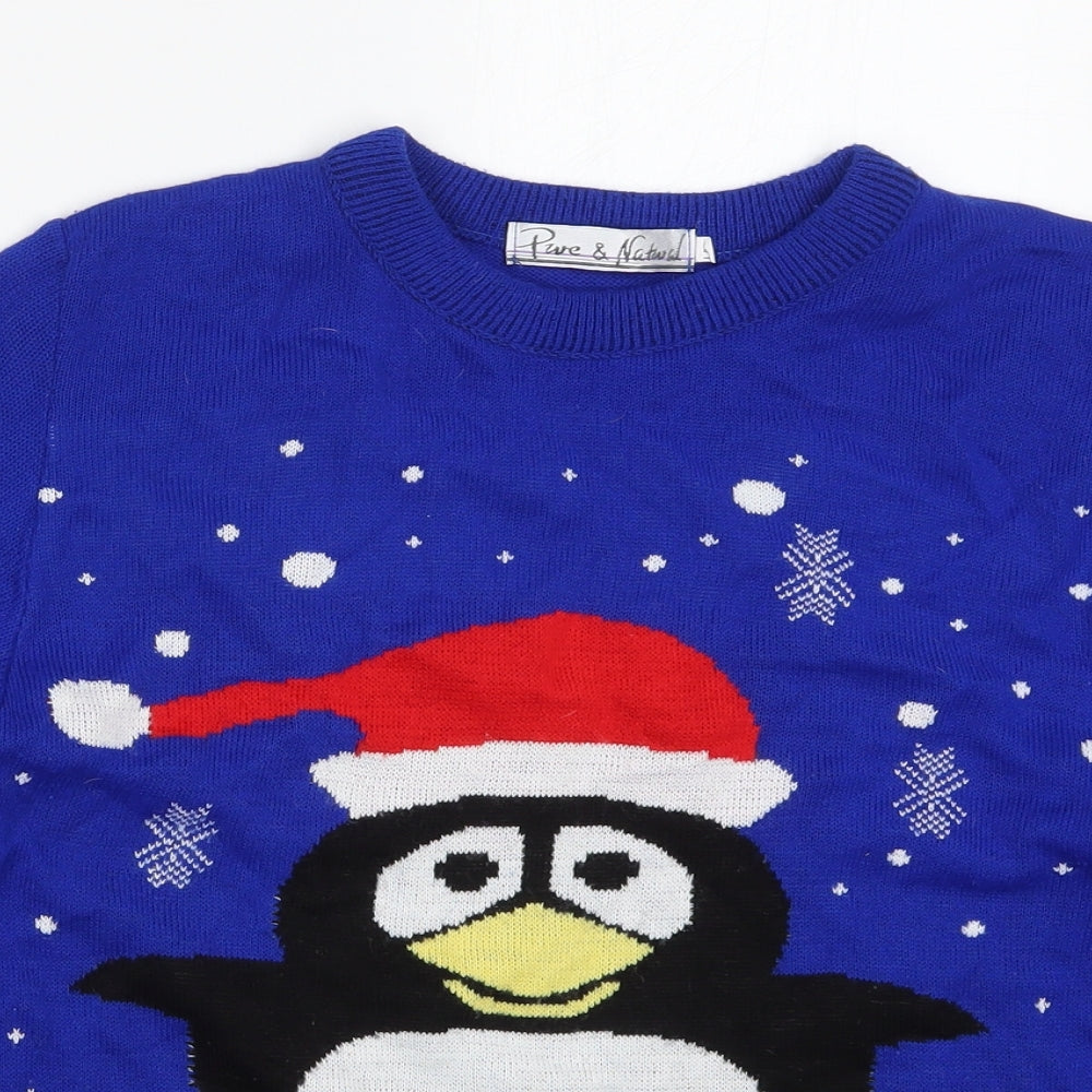 Pure & Natural Womens Blue Round Neck  Acrylic Pullover Jumper Size XL   - Penguin