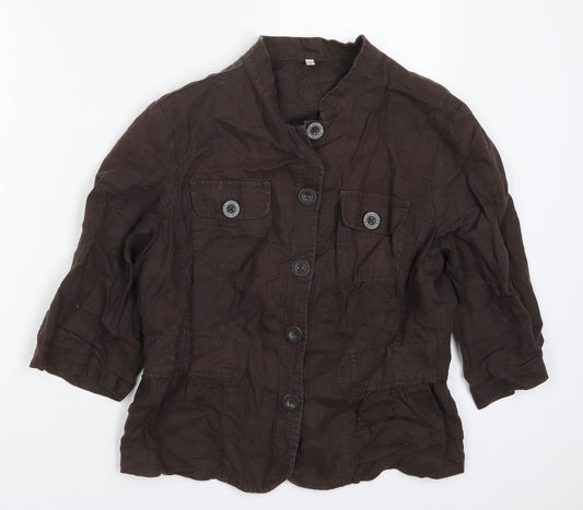Front view of Debenhams women’s brown jacket, size UK 14, button