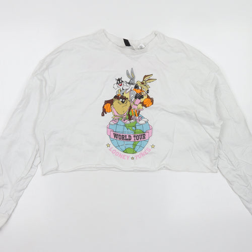Divided Womens White  Cotton Cropped T-Shirt Size M Crew Neck - Looney Tunes