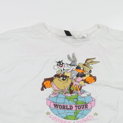 Divided Womens White  Cotton Cropped T-Shirt Size M Crew Neck - Looney Tunes
