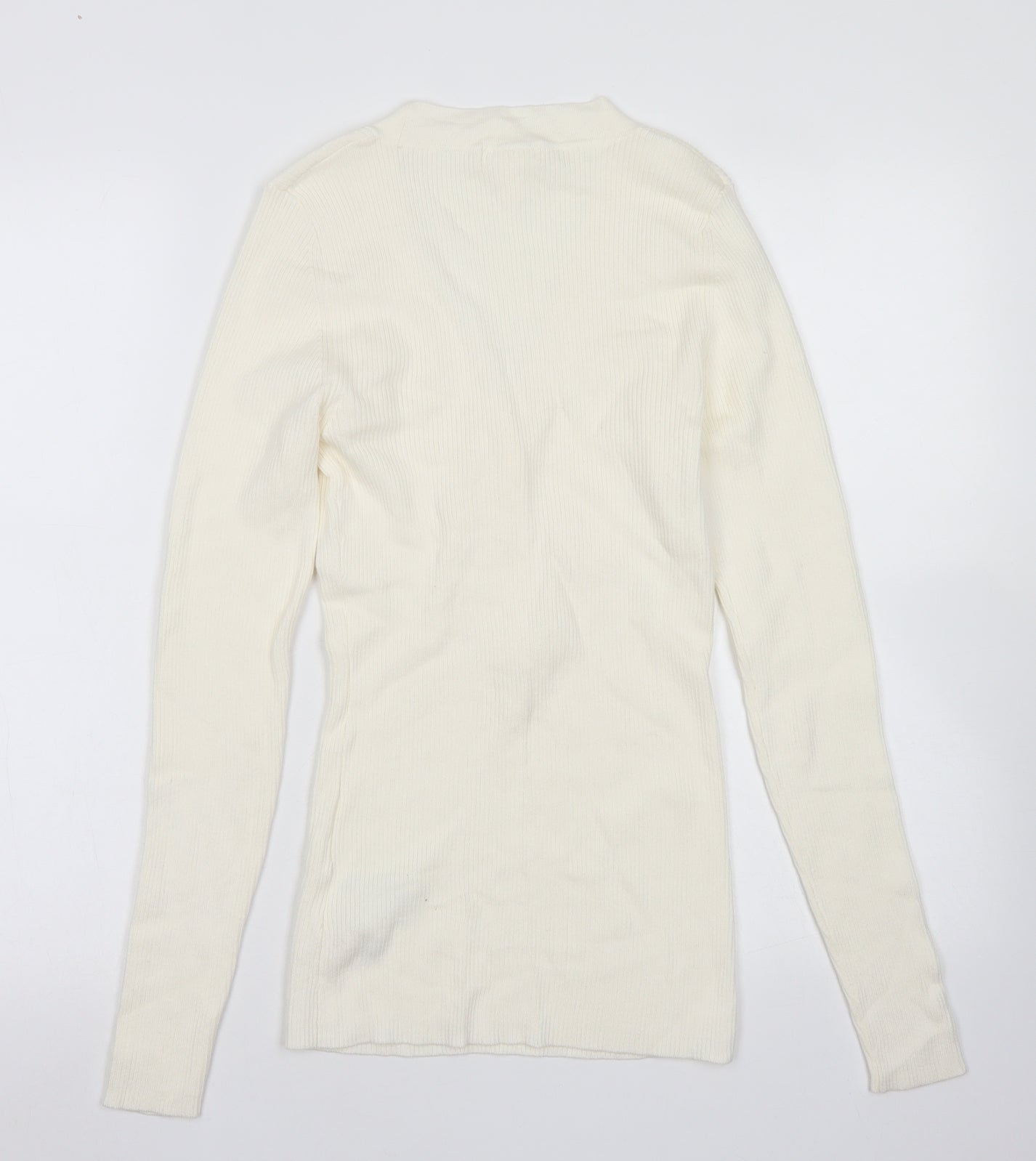 H&M Womens Ivory V-Neck  Cotton Pullover Jumper Size M