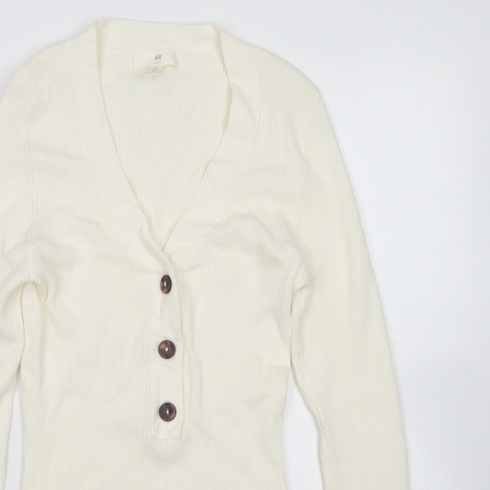 H&M Womens Ivory V-Neck  Cotton Pullover Jumper Size M