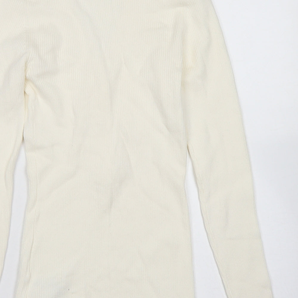 H&M Womens Ivory V-Neck  Cotton Pullover Jumper Size M