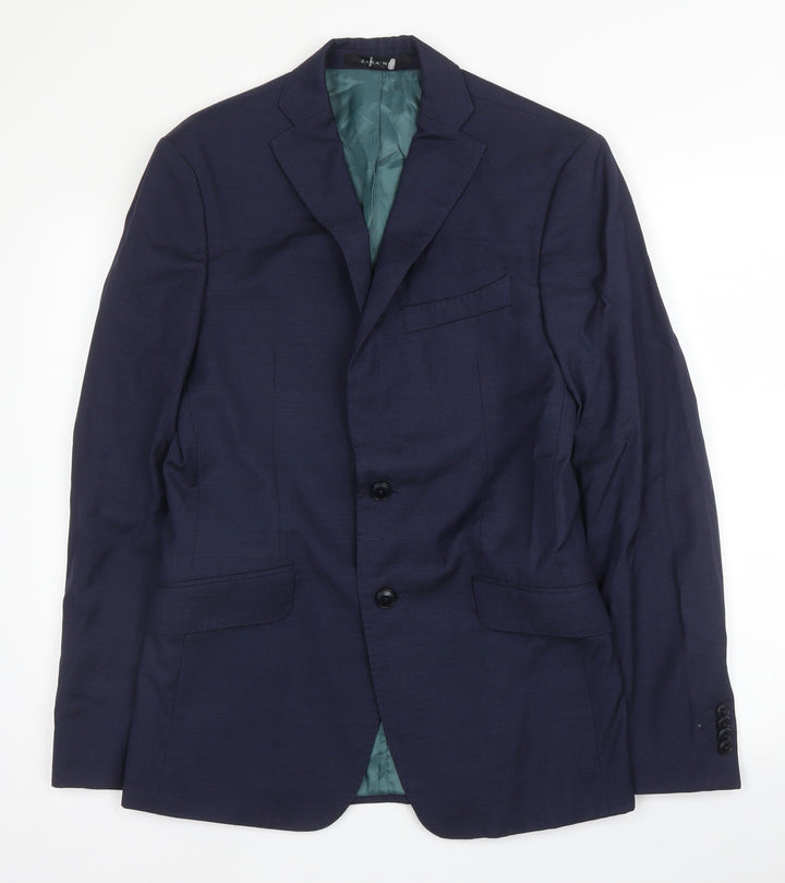 Zara Mens Blue Wool Jacket Suit Jacket Size 38