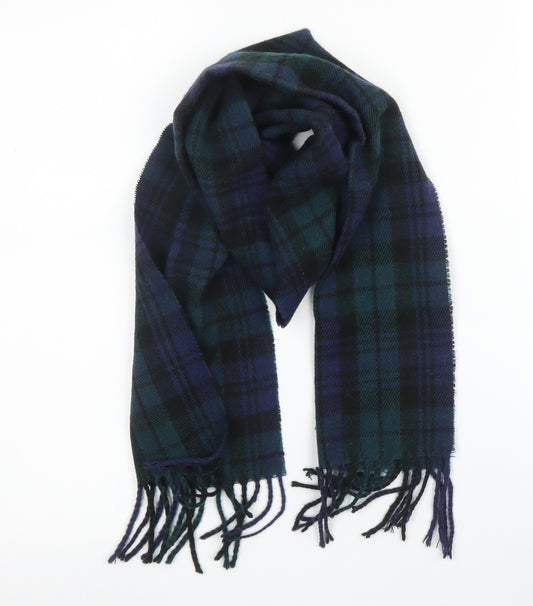 James Pringle Mens Green Plaid Acrylic Scarf  One Size