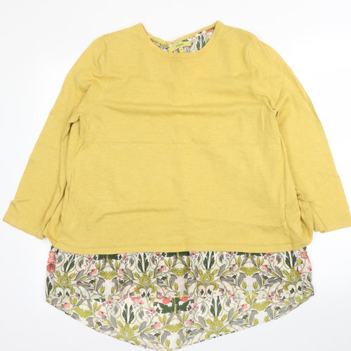 NEXT Womens Yellow Round Neck Floral Cotton Pullover Jumper Size 14