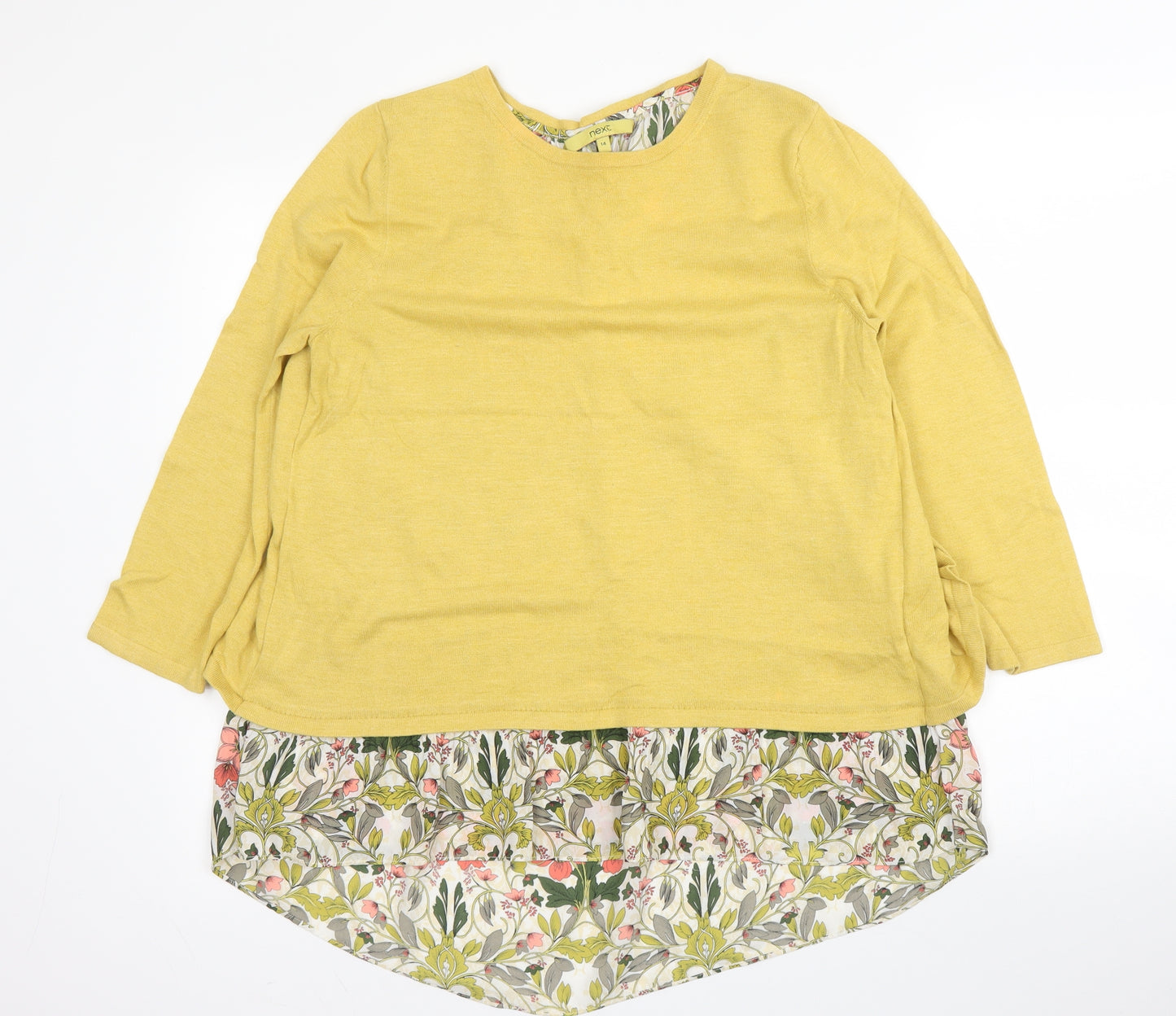 NEXT Womens Yellow Round Neck Floral Cotton Pullover Jumper Size 14