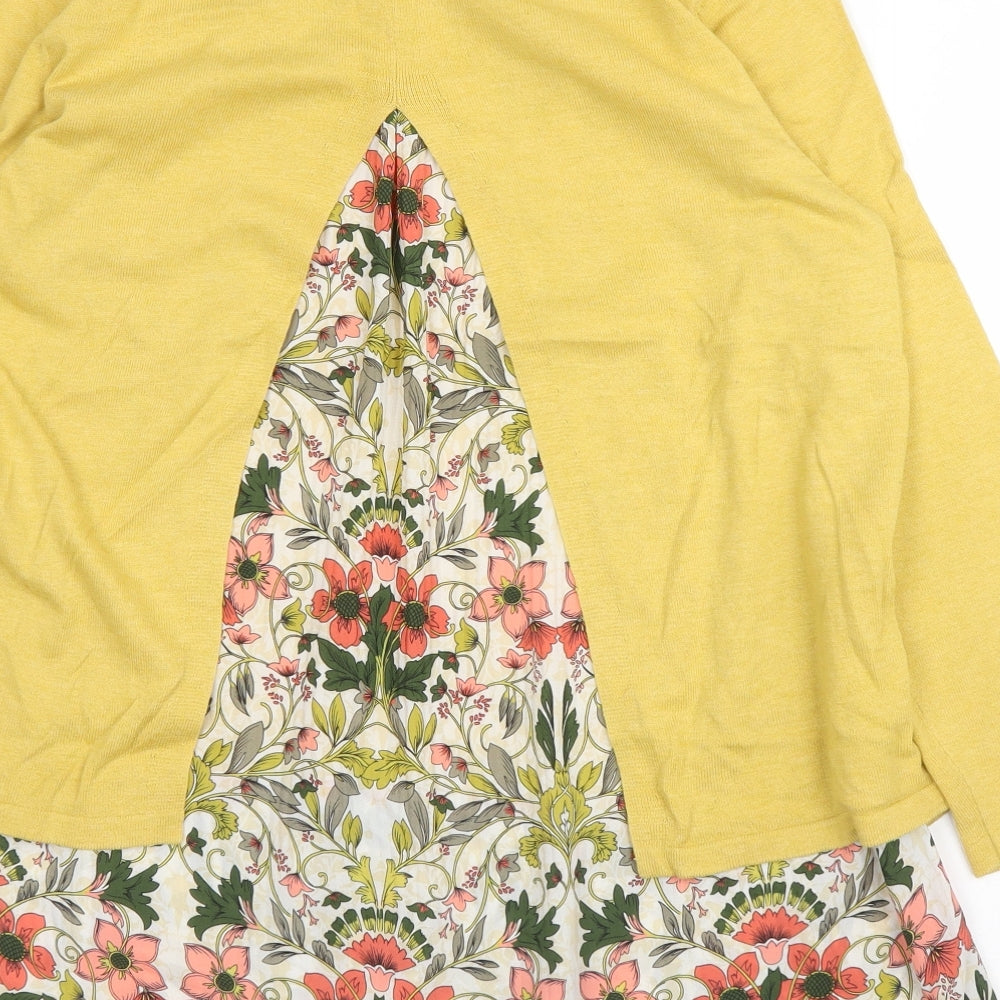 NEXT Womens Yellow Round Neck Floral Cotton Pullover Jumper Size 14