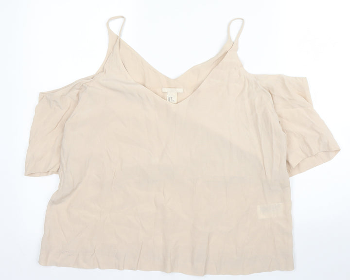 H&M Womens Beige  Viscose Camisole Blouse Size 10 V-Neck