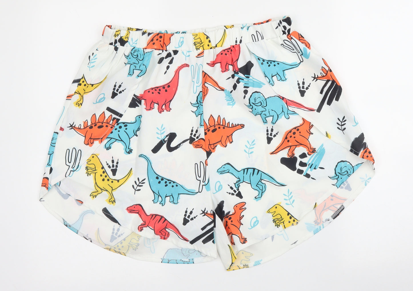 Preworn Mens White  Polyester Sweat Shorts Size XL  Regular  - Dinosaur