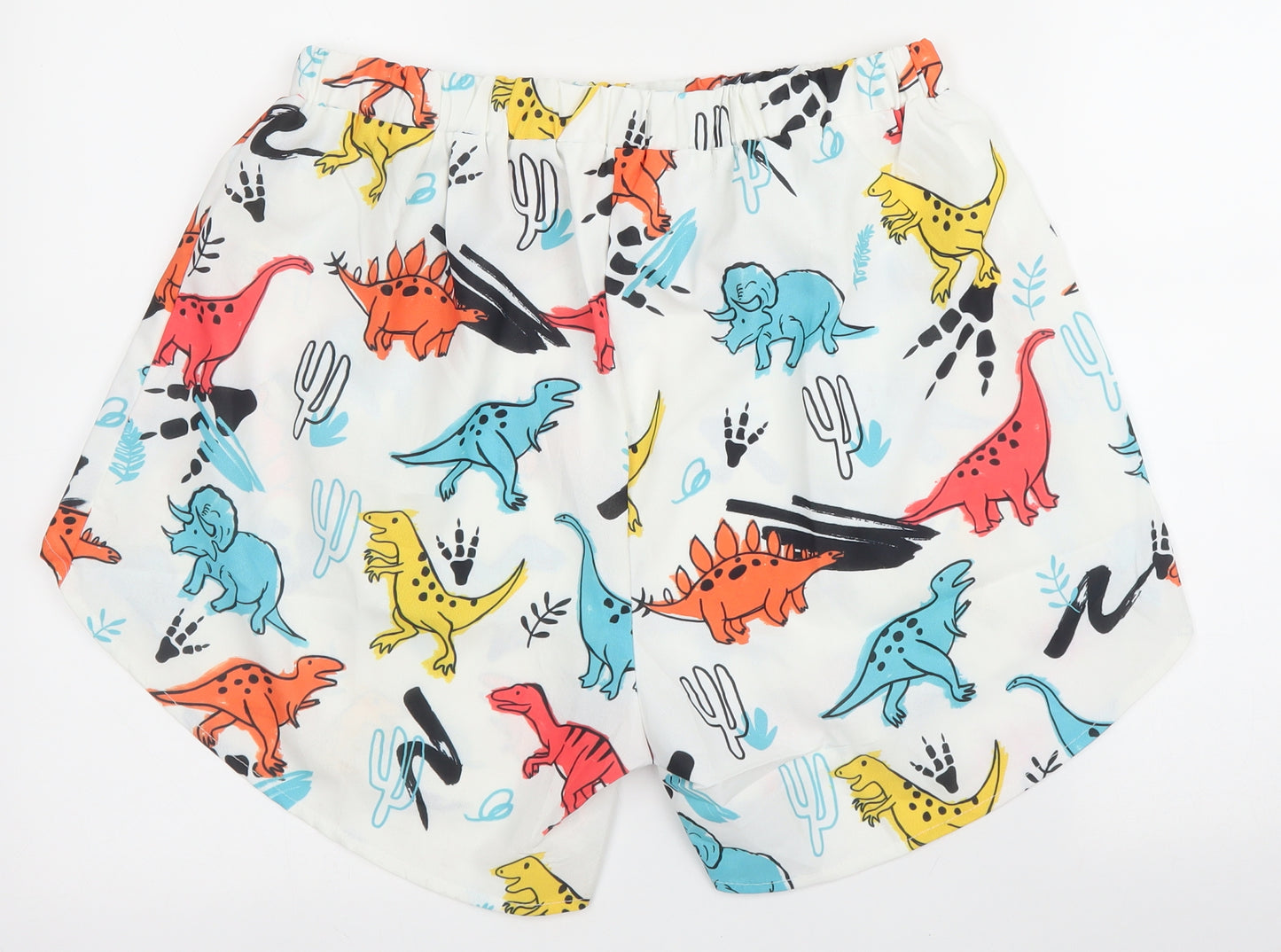 Preworn Mens White  Polyester Sweat Shorts Size XL  Regular  - Dinosaur