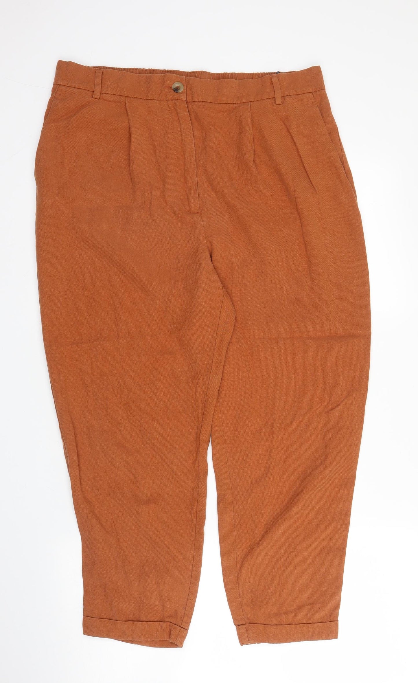 M&S Womens Orange  Lyocell Capri Trousers Size 16 L23 in Regular Zip