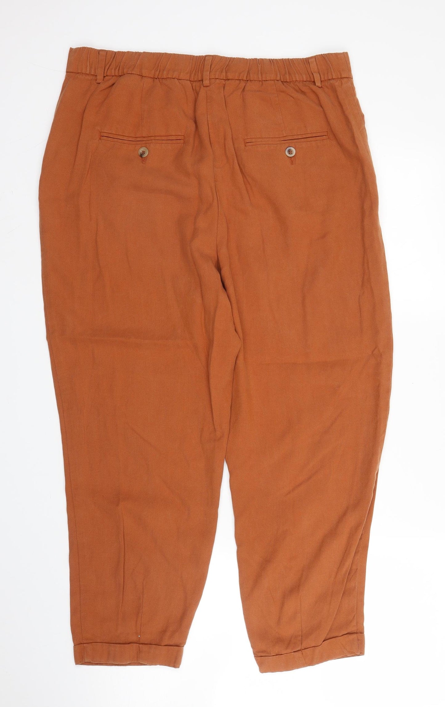 M&S Womens Orange  Lyocell Capri Trousers Size 16 L23 in Regular Zip