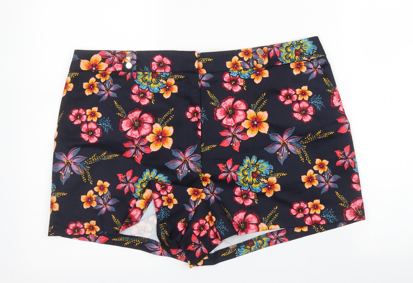 Papaya Womens Blue Floral Cotton Hot Pants Shorts Size 16  Regular Zip