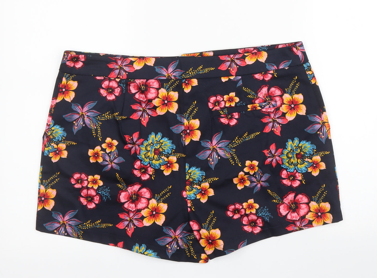 Papaya Womens Blue Floral Cotton Hot Pants Shorts Size 16  Regular Zip