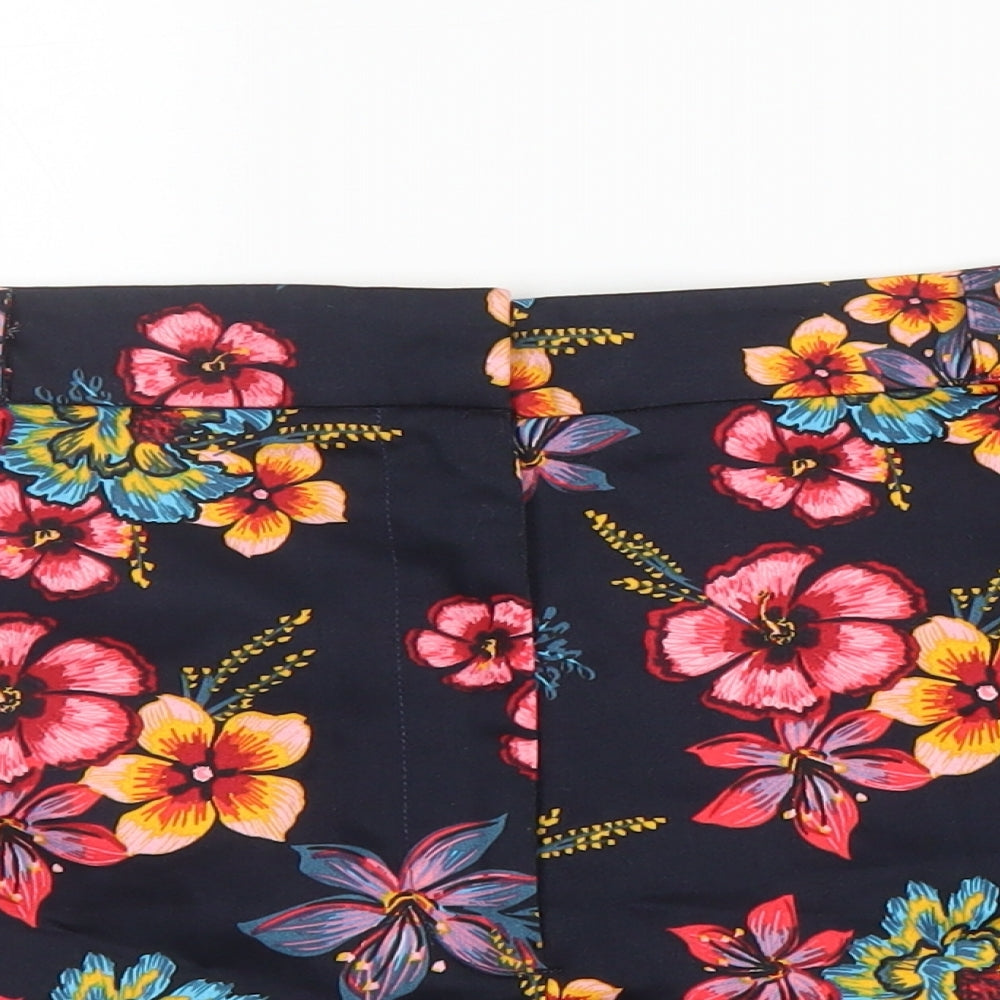 Papaya Womens Blue Floral Cotton Hot Pants Shorts Size 16  Regular Zip