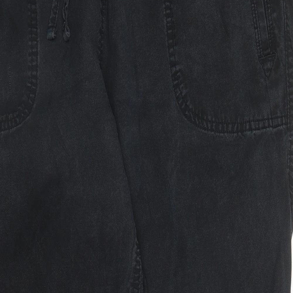 M&S Womens Black  Lyocell Capri Trousers Size 16 L27 in Regular Drawstring