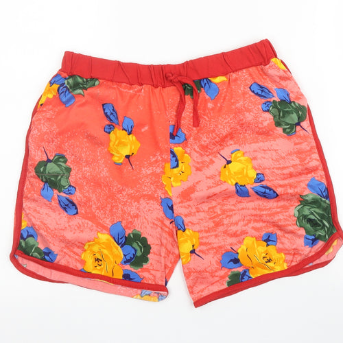 Preworn Womens Red Floral Cotton Hot Pants Shorts Size XL  Regular Drawstring