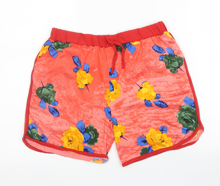 Preworn Womens Red Floral Cotton Hot Pants Shorts Size XL Regular Drawstring