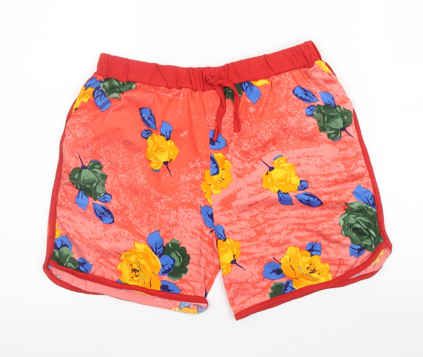 Preworn Womens Red Floral Cotton Hot Pants Shorts Size XL  Regular Drawstring