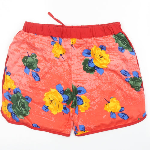 Preworn Womens Red Floral Cotton Hot Pants Shorts Size XL  Regular Drawstring