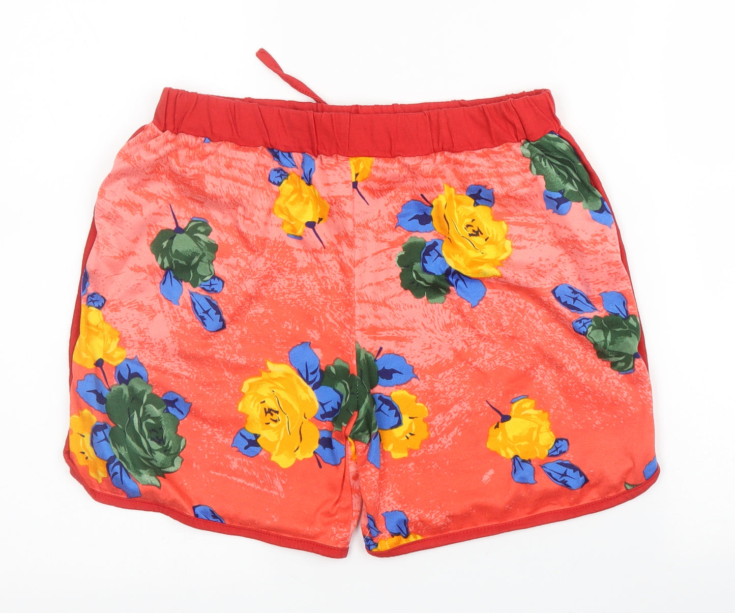Preworn Womens Red Floral Cotton Hot Pants Shorts Size XL  Regular Drawstring