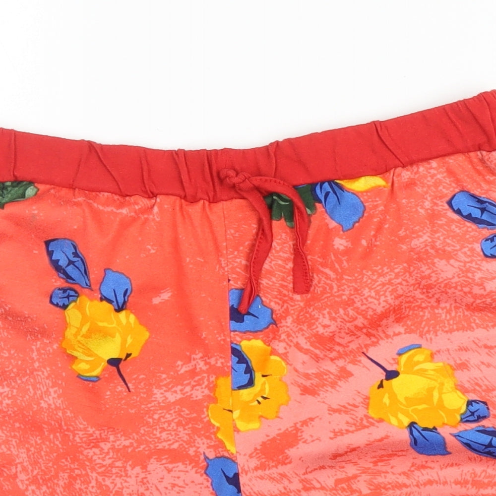 Preworn Womens Red Floral Cotton Hot Pants Shorts Size XL  Regular Drawstring