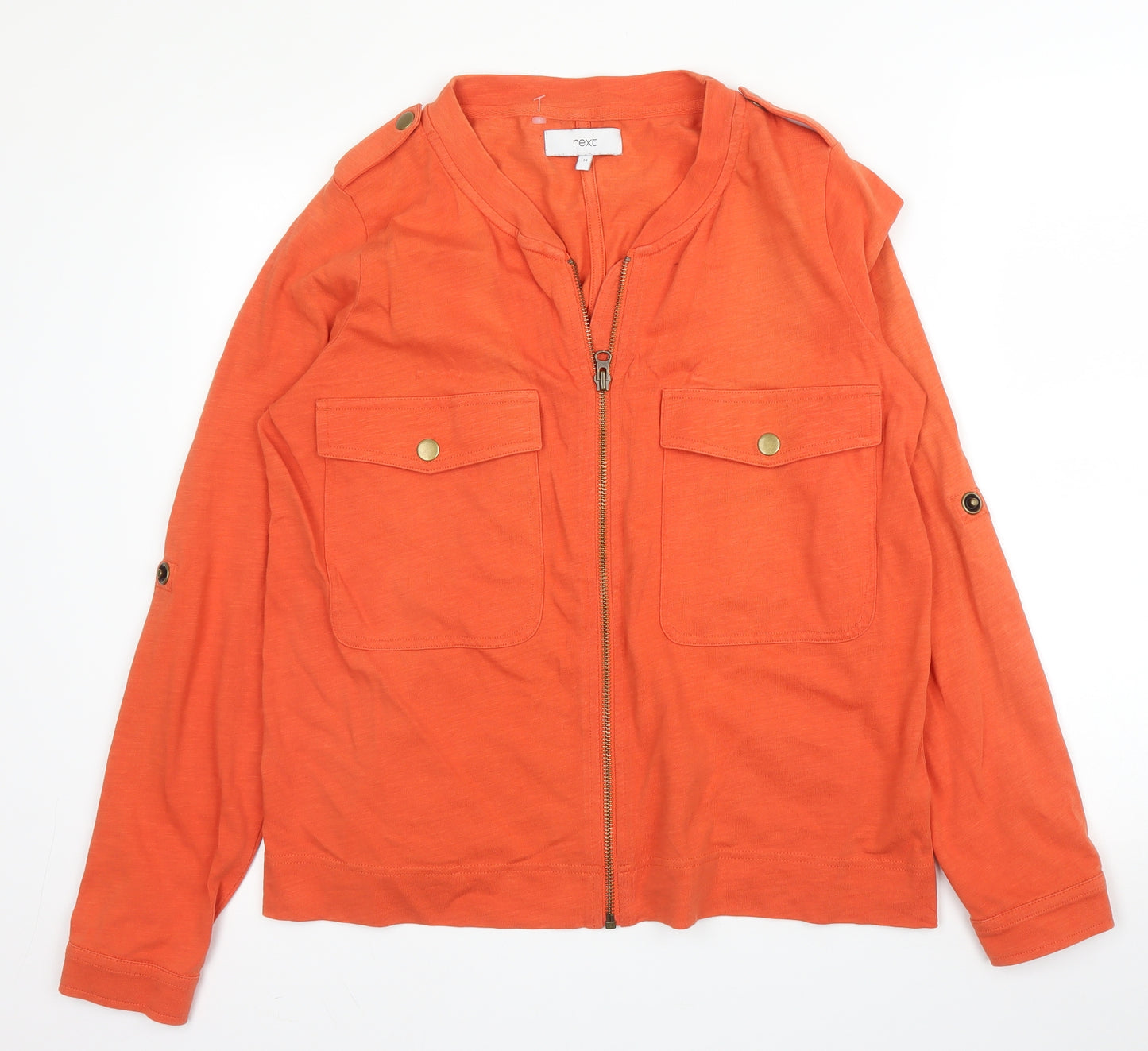 NEXT Womens Orange High Neck  Cotton Full Zip Jumper Size 14