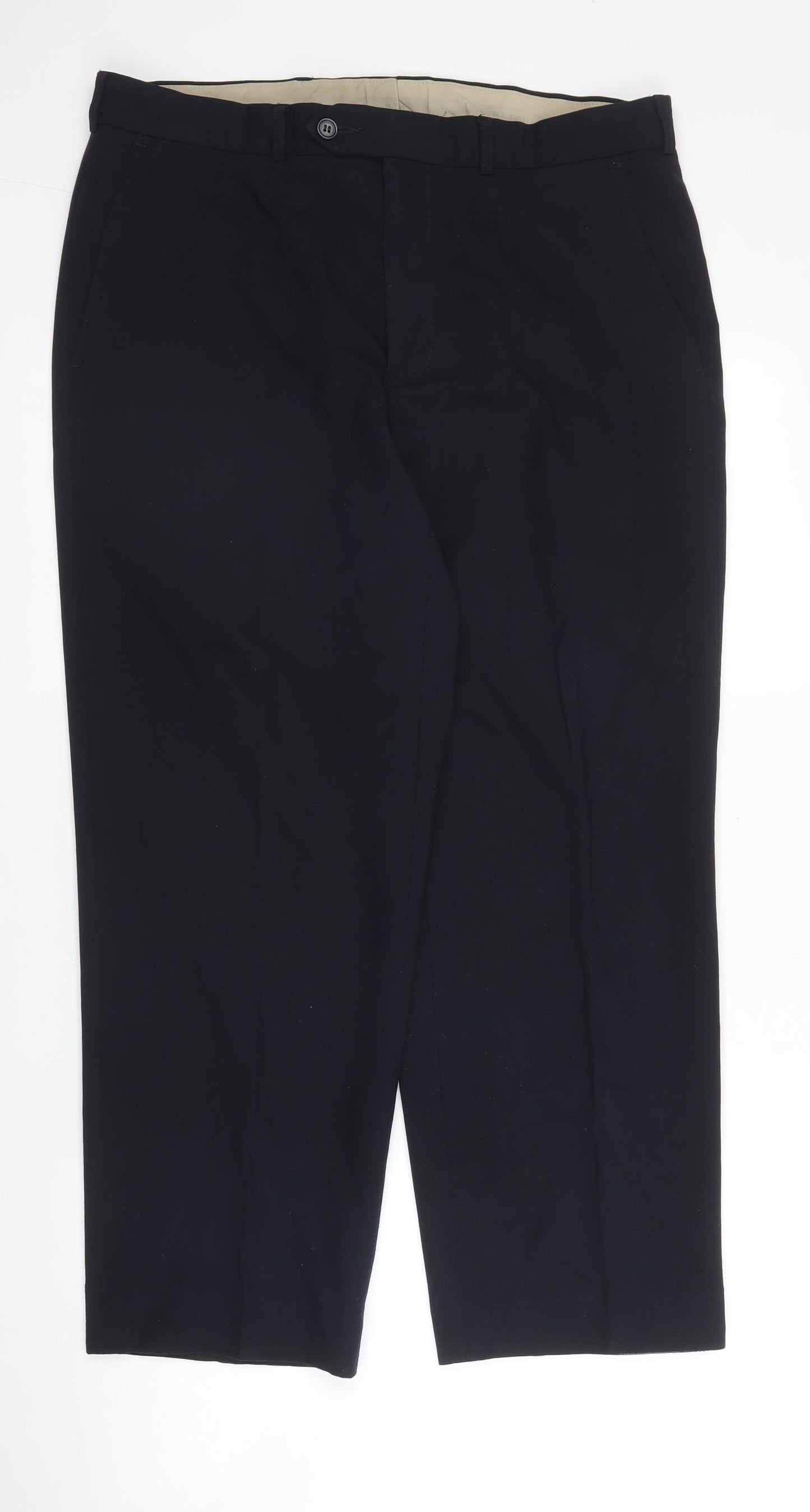 M&S Mens Blue  Wool Trousers  Size 34 in L26 in Regular Zip