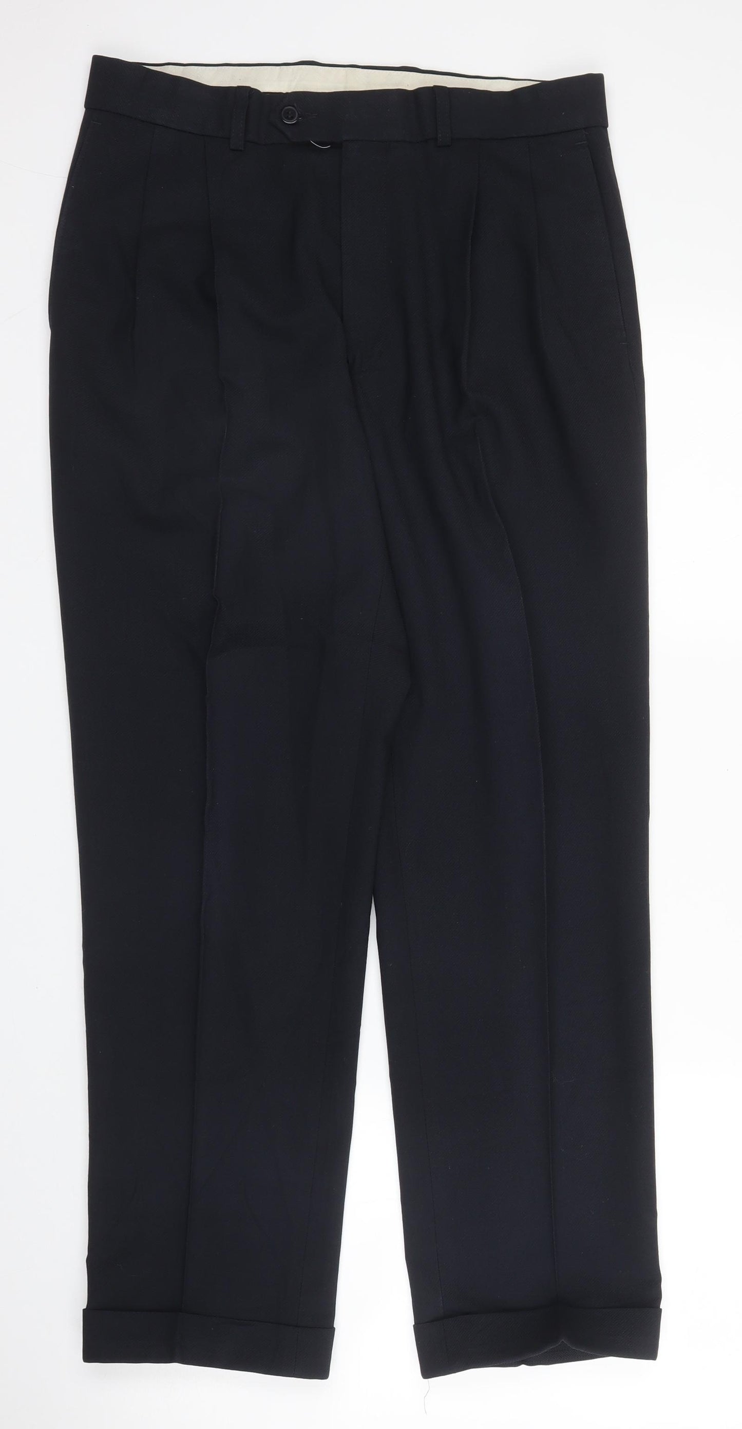 M&S Mens Blue  Wool Trousers  Size 32 in L30 in Regular Zip