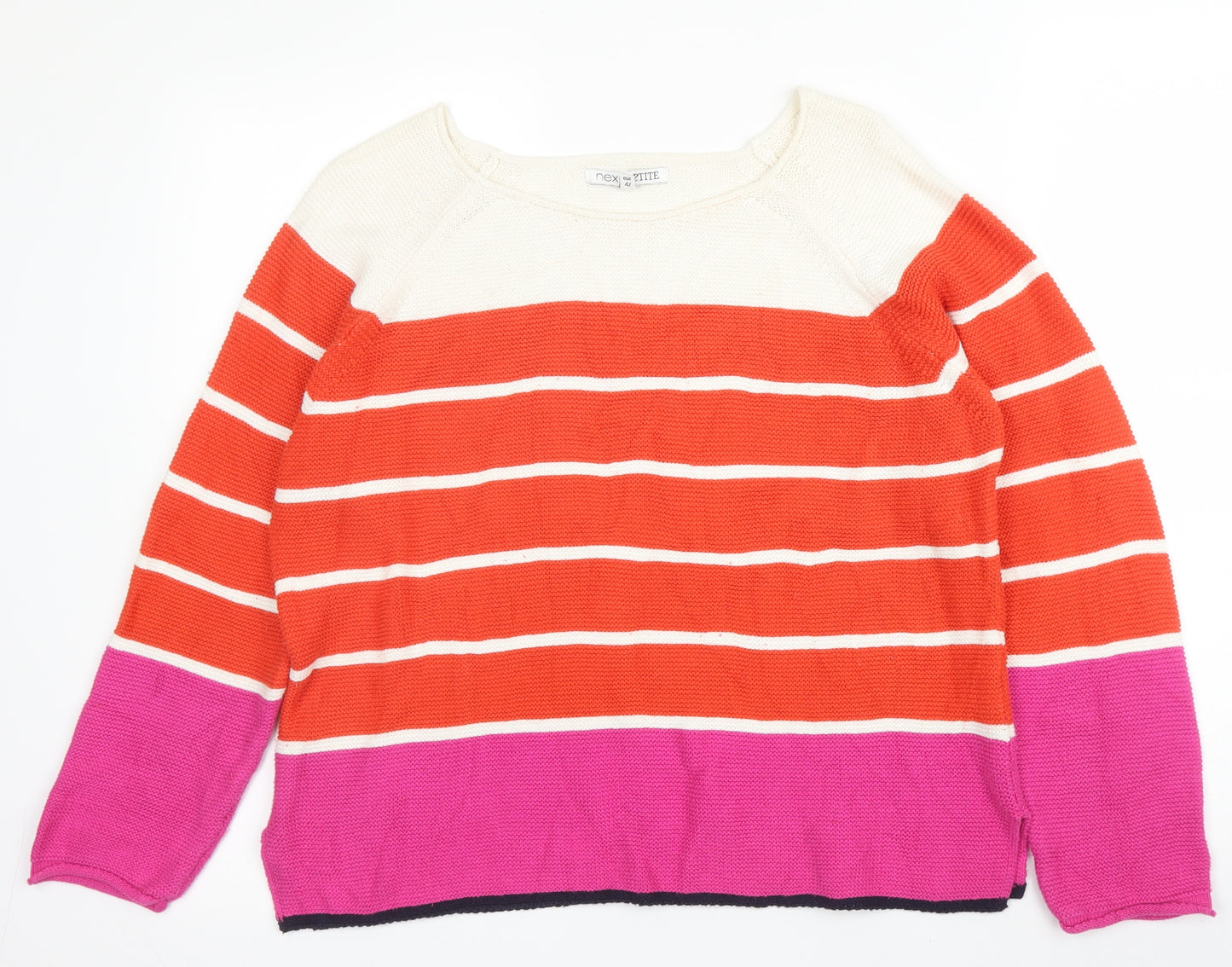 NEXT Womens Pink Boat Neck Striped Cotton Pullover Jumper Size 14
