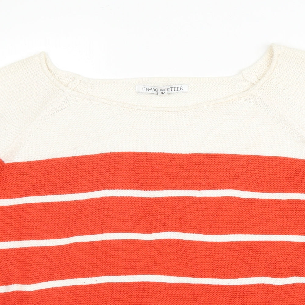 NEXT Womens Pink Boat Neck Striped Cotton Pullover Jumper Size 14