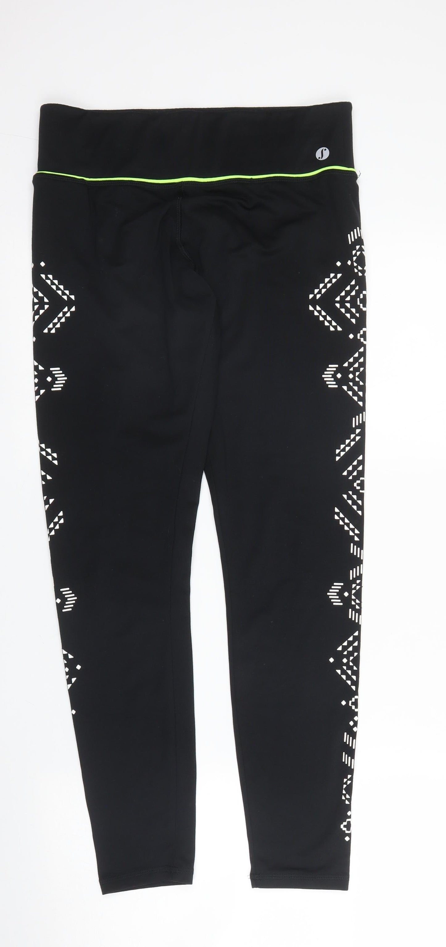 New Look Womens Black Geometric Polyester Capri Leggings Size M L26 in