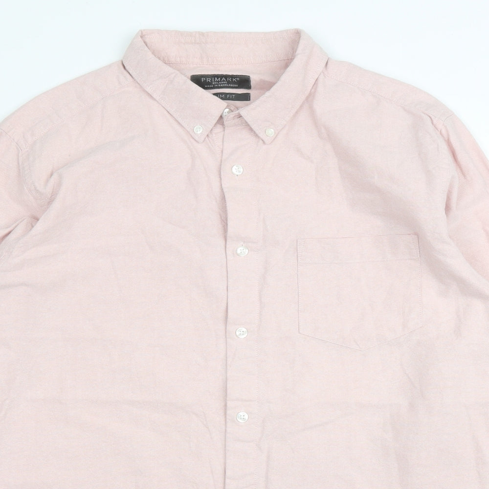 Primark Mens Pink  Cotton  Button-Up Size 2XL Collared Button