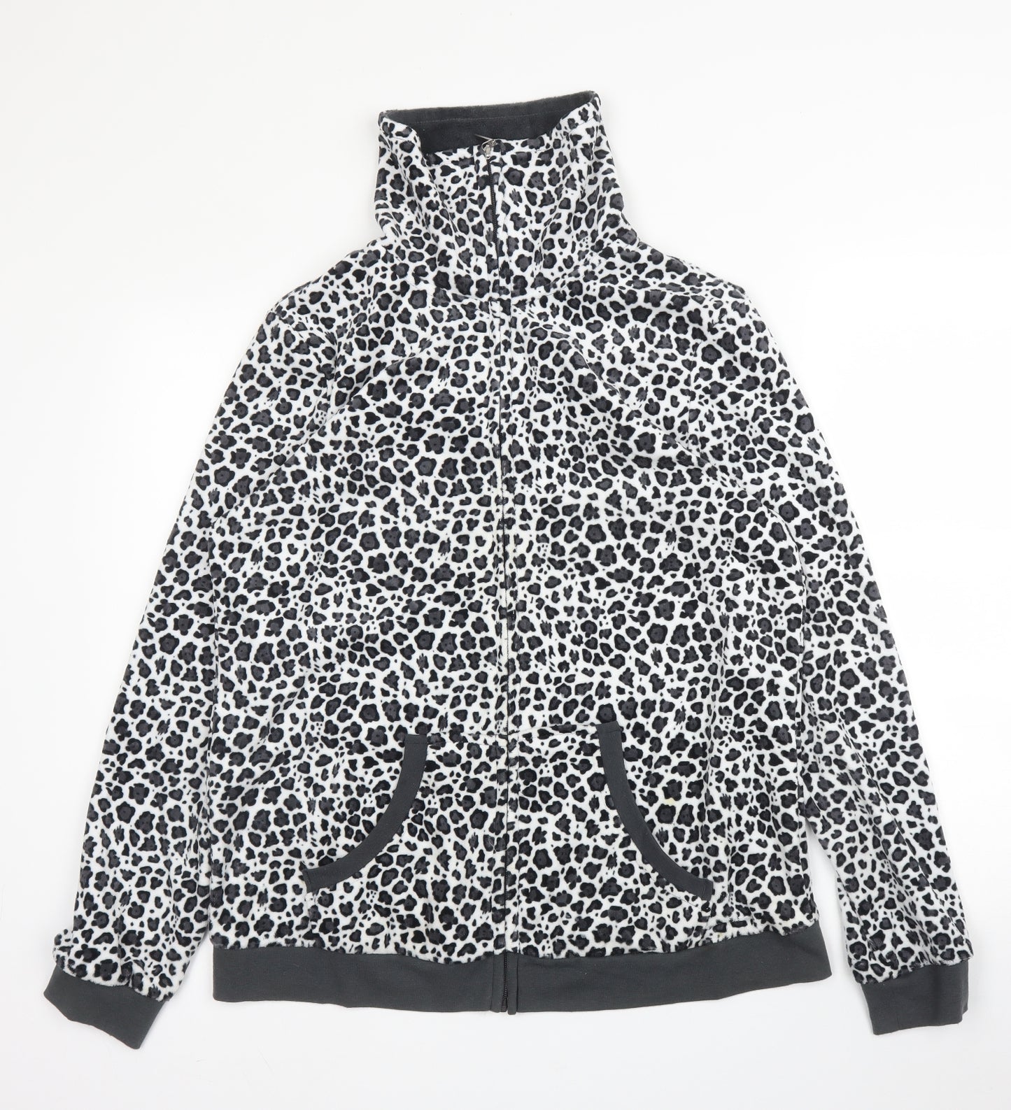 ESMARA Womens Grey High Neck Animal Print Cotton Full Zip Jumper Size 18   - Leopard print