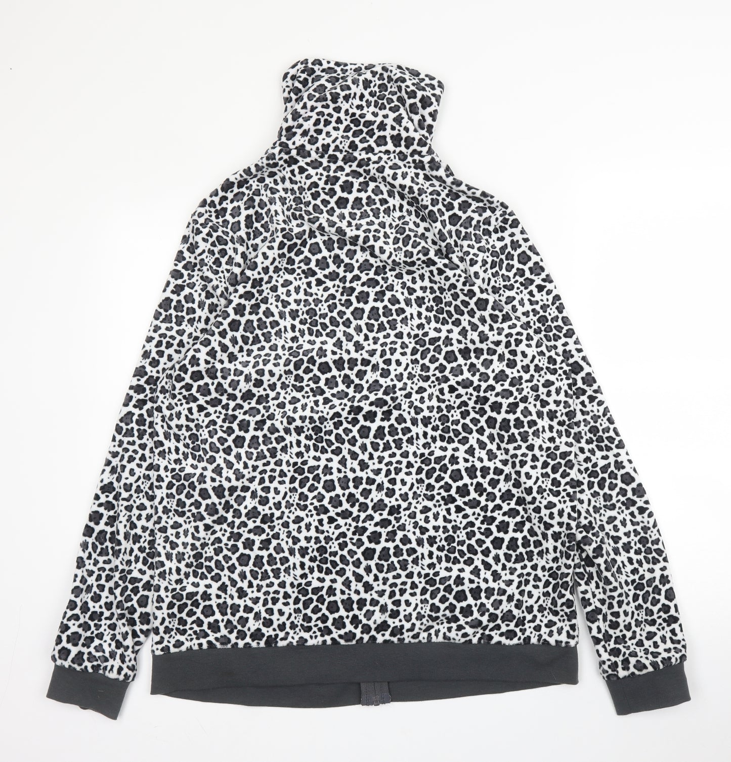 ESMARA Womens Grey High Neck Animal Print Cotton Full Zip Jumper Size 18   - Leopard print