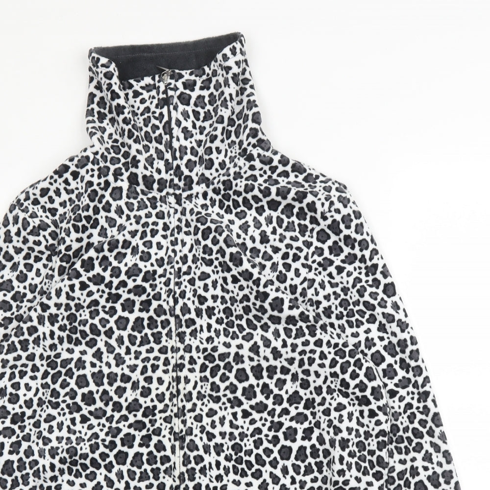 ESMARA Womens Grey High Neck Animal Print Cotton Full Zip Jumper Size 18   - Leopard print