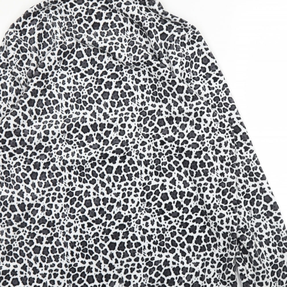 ESMARA Womens Grey High Neck Animal Print Cotton Full Zip Jumper Size 18   - Leopard print