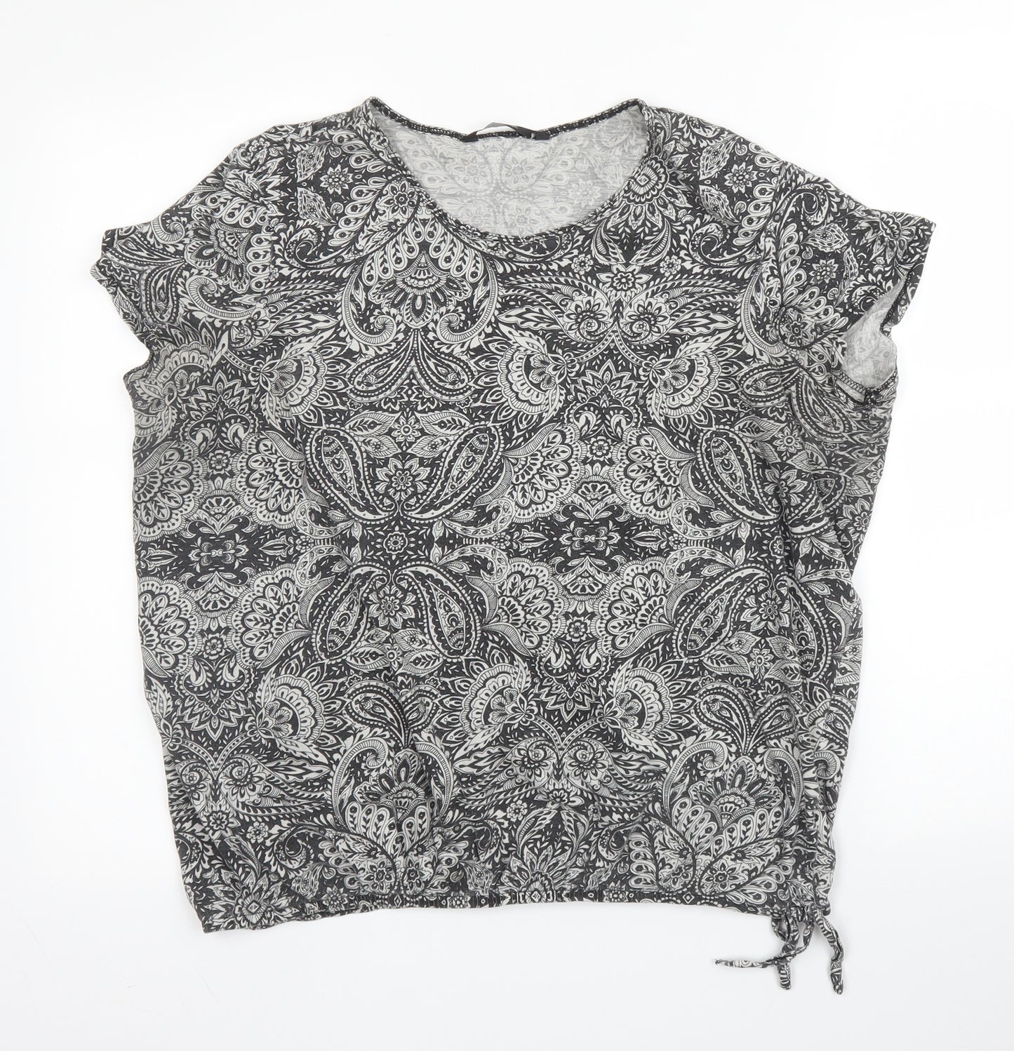 George Womens Grey Paisley Cotton Basic Blouse Size 18 Round Neck