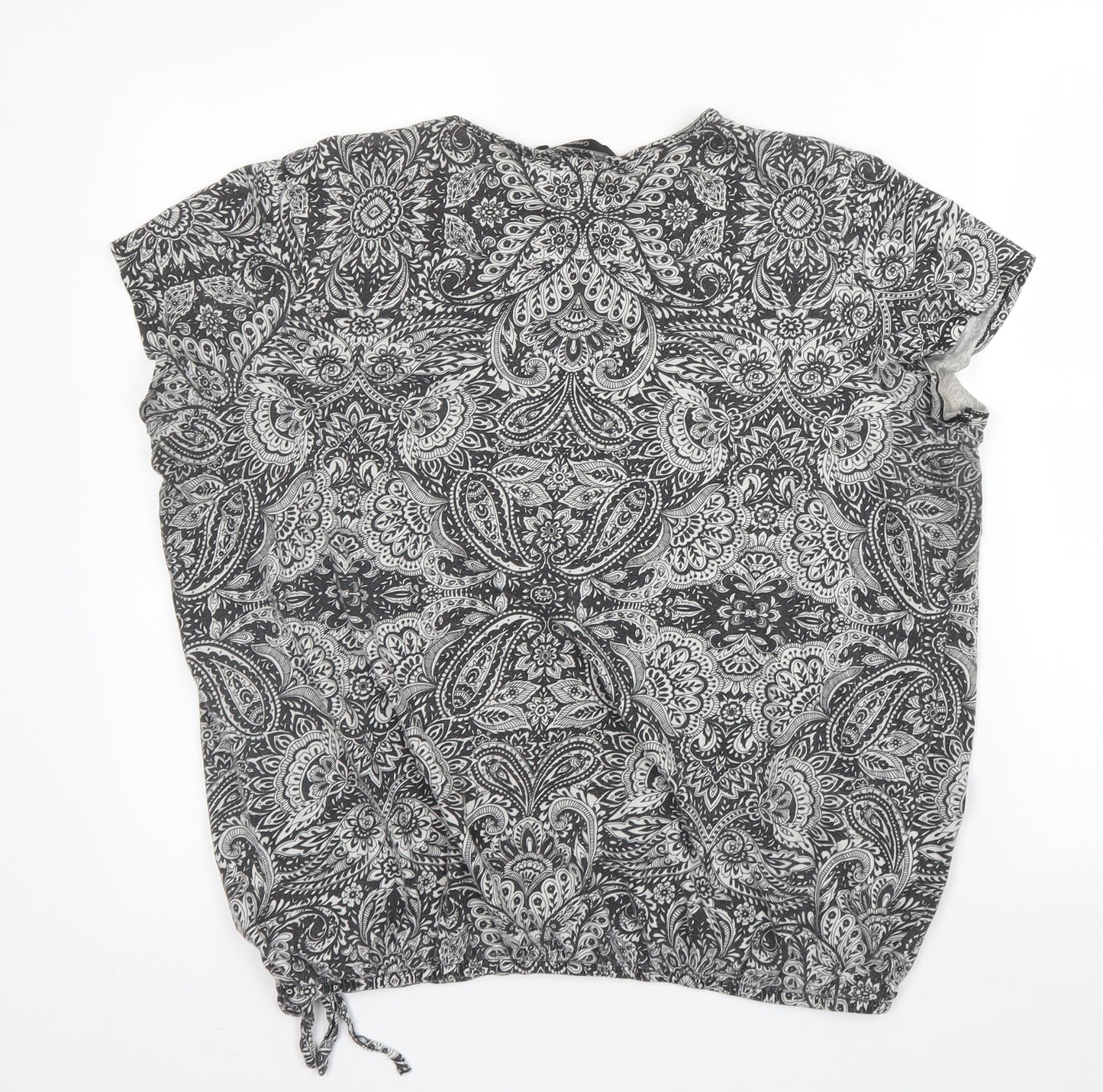 George Womens Grey Paisley Cotton Basic Blouse Size 18 Round Neck