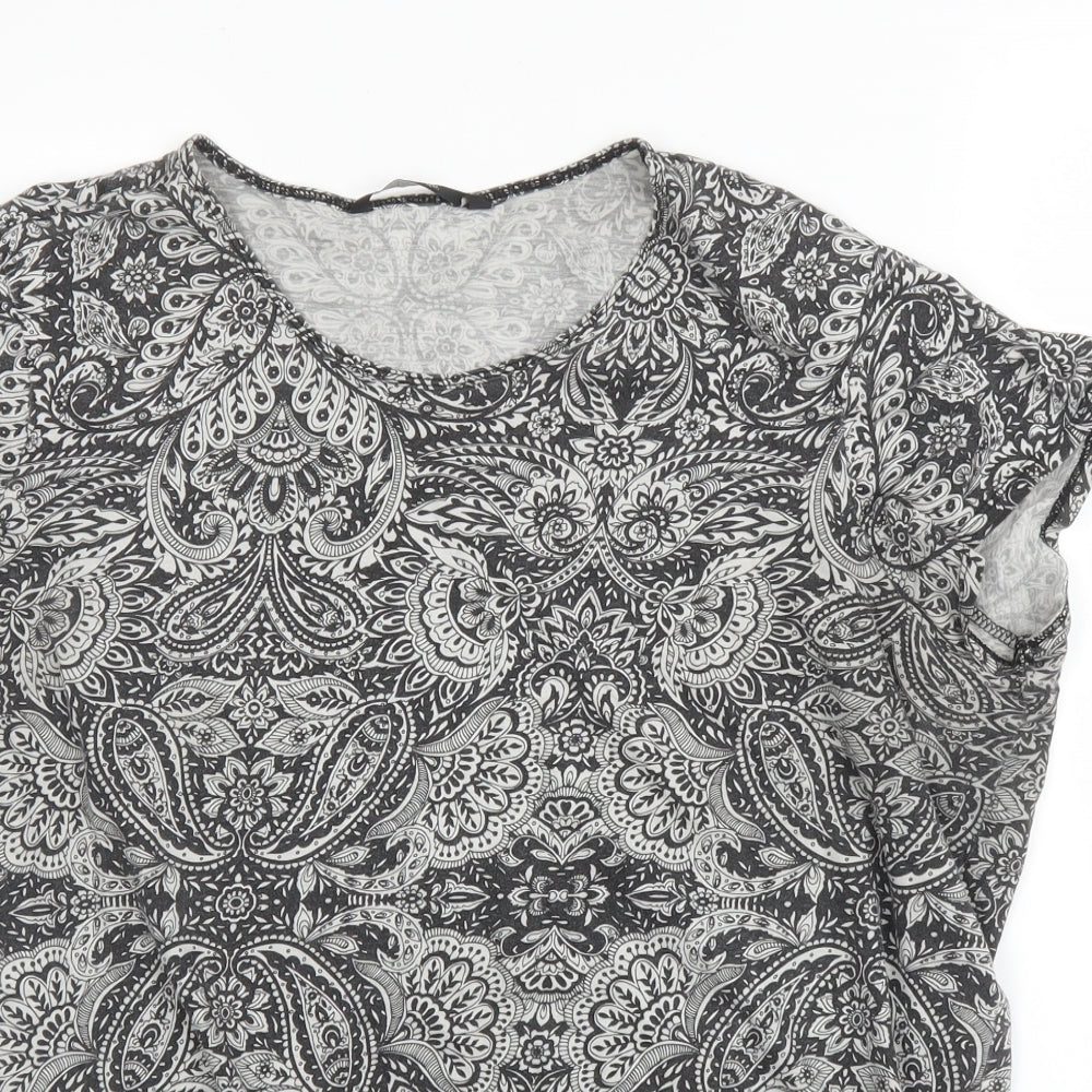George Womens Grey Paisley Cotton Basic Blouse Size 18 Round Neck