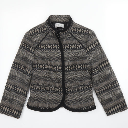 Trif Womens Brown Geometric Wool Jacket Blazer Size S