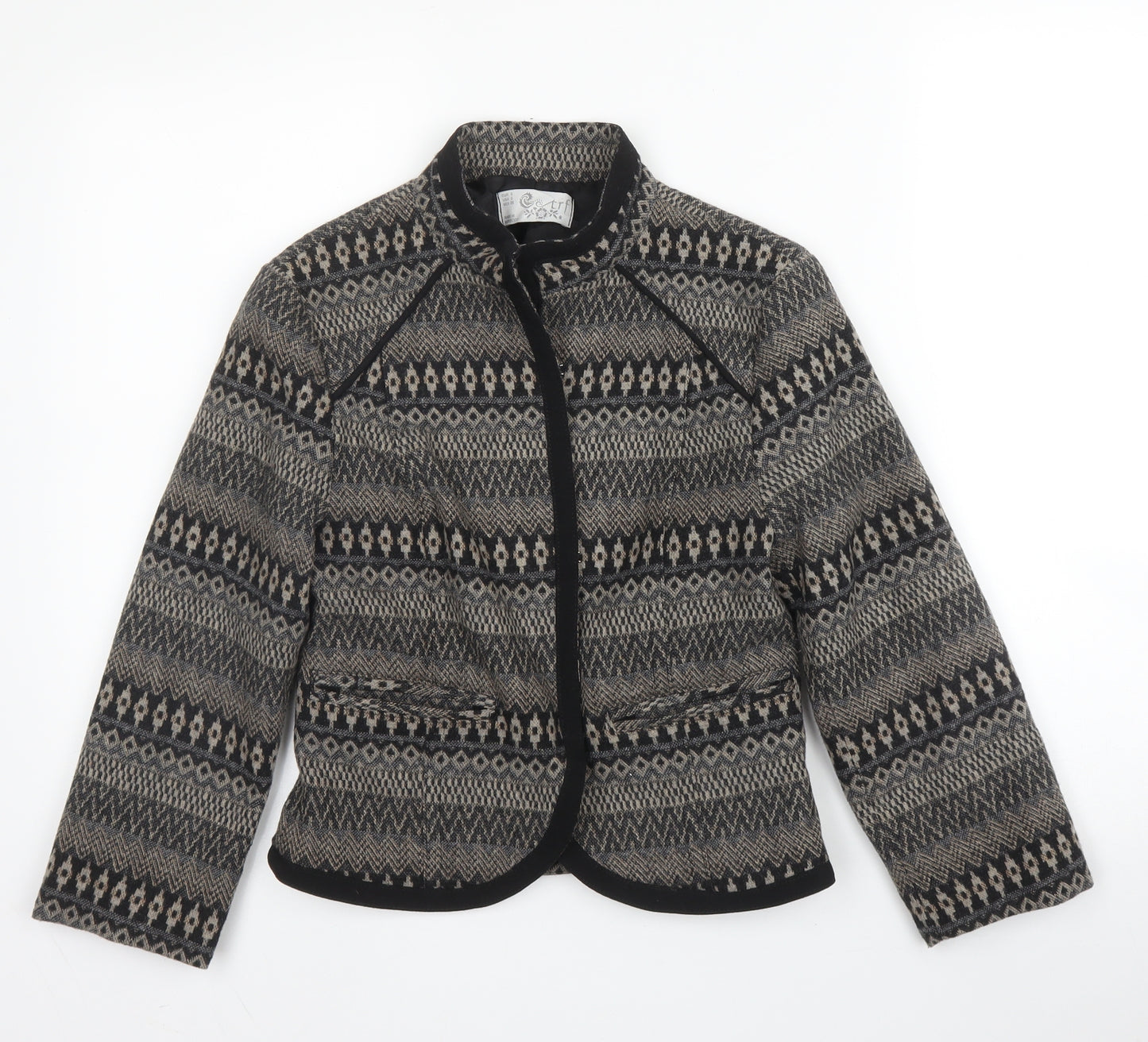Trif Womens Brown Geometric Wool Jacket Blazer Size S