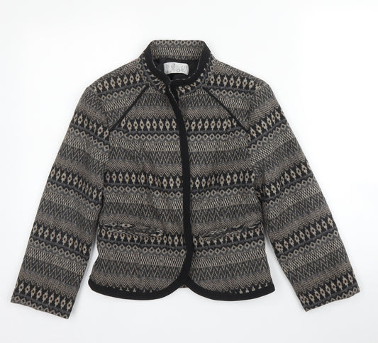 Front view of Trif women’s brown geometric wool jacket blazer, size S